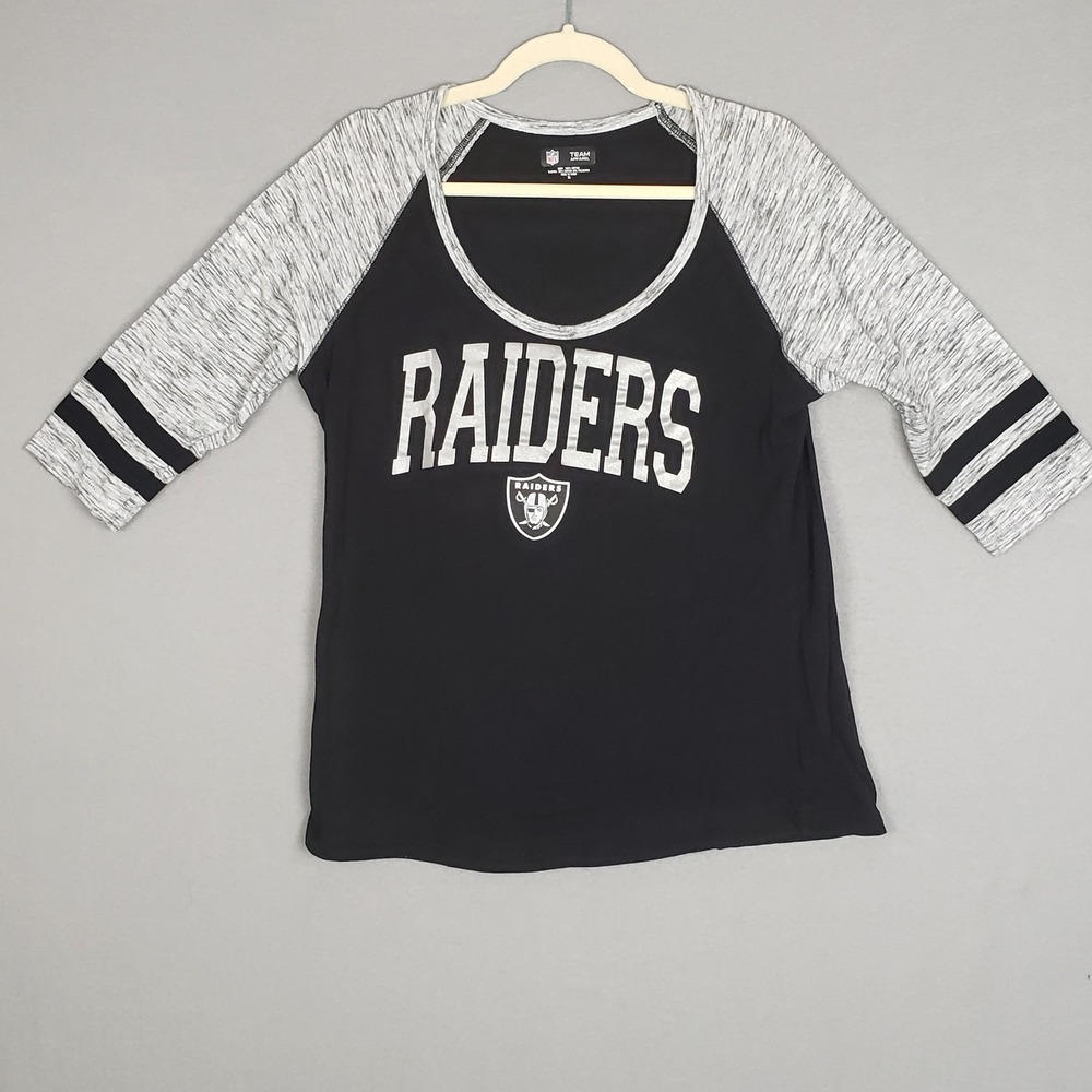 NFL Raiders Raglan Tee‎ Black Gray 3/4 Sleeve Las Vegas Football Team Apparel XL